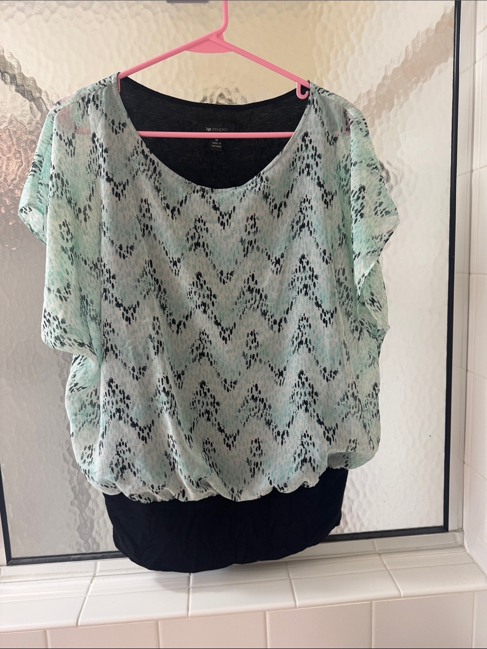 AB Studio Mint Patterned Blouse with Black Shell